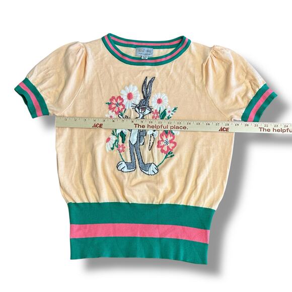 Unique Vintage x Looney Tunes Bugs Bunny Puff Sleeve Embroidered Top XL 1X - Picture 3 of 7